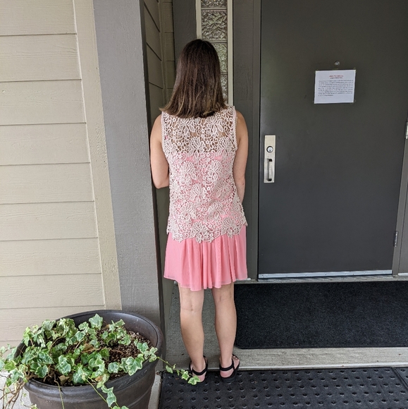 LOFT Mini Skirt Coral XXS pleats flowy sheer light weight dressy elastic waist - Picture 14 of 14